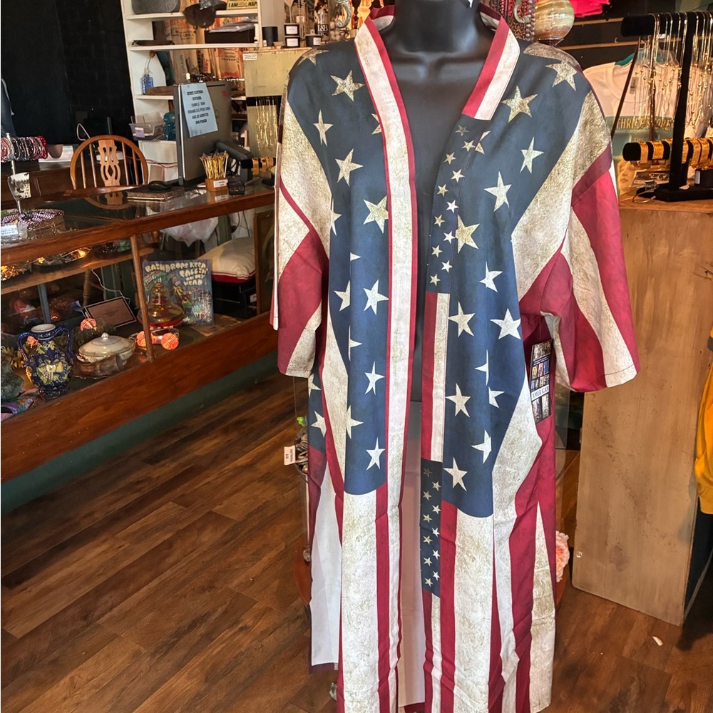 Patriotic Stars and Stripes Kimono Duster USA Jacket America 250! - Picture 2 of 4